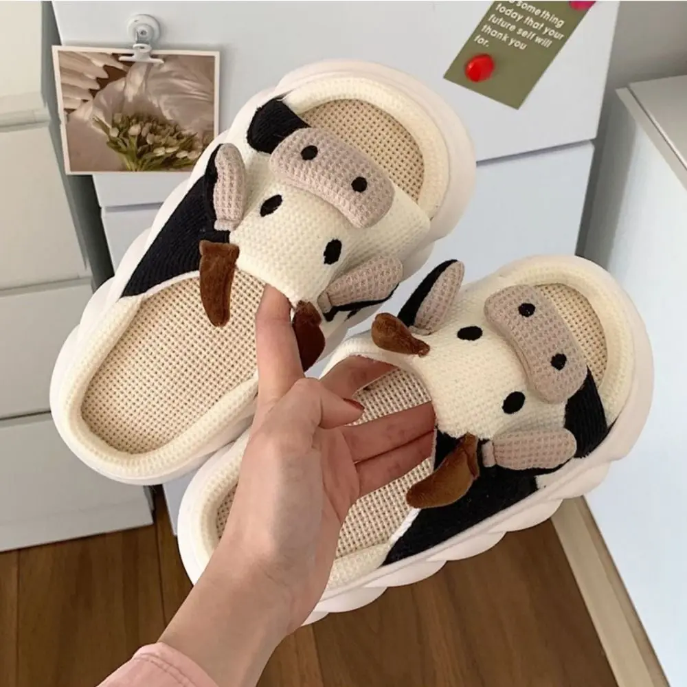 Non-Slip Cartoon Cow Capybara Slippers Cartoon Soft Cow Linen Slippers Toe and Hole Thick Sole Animal Pillow Slides Girls