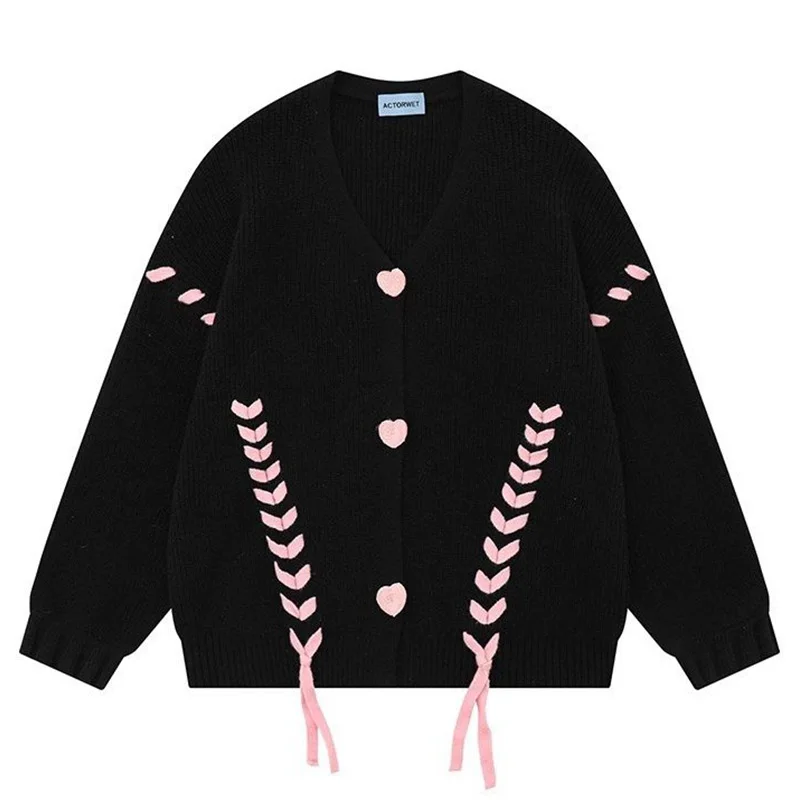 Autumn Winter New Sweet Buttons Knitting Cardigan Women Clothes Casual Loose Bright Line Decoration Long Sleeve Sweater Coat