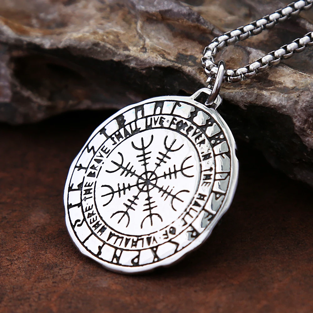 Fashion Vintage Norse Viking Compass collana per uomo ragazzi acciaio inossidabile Vikings amuleto rune ciondolo gioielli regali Never Fade