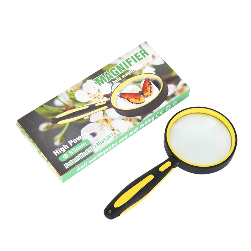 Lente d'ingrandimento portatile 10X di nuovo stile con manico in gomma bicolore e lente in vetro ad alta definizione - antigoccia, adatta per la scoperta