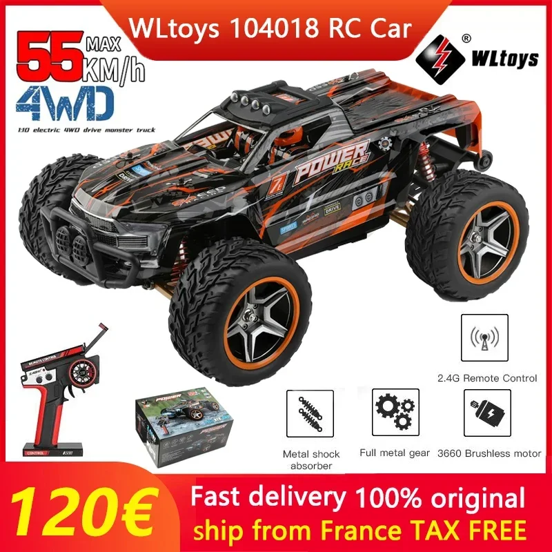 Wltoys 104018 1:10 RC Car 4WD With Led Lights 55KM/H Remote Control Car 3660 Brushless Motor Off-Road Monster Truck