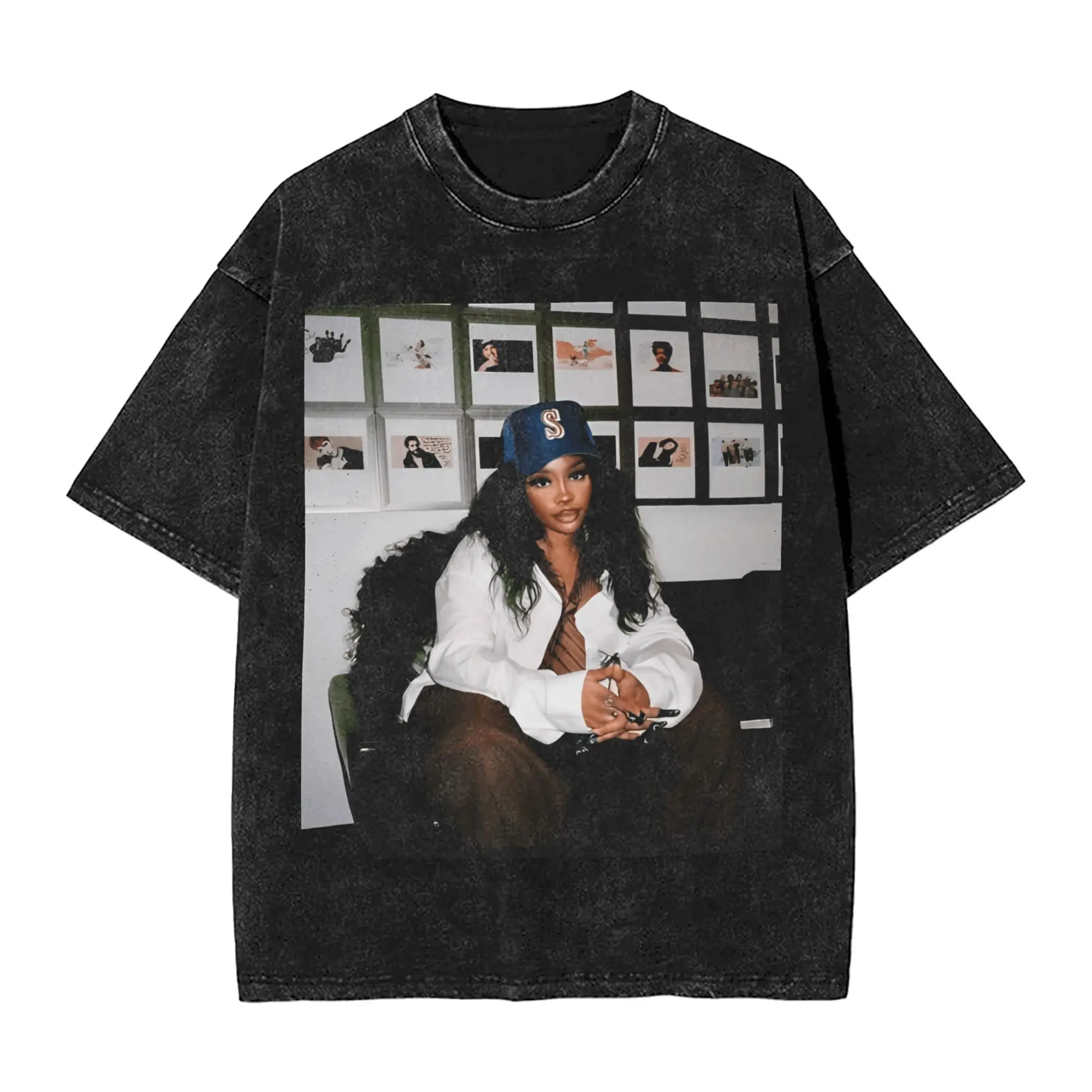 

S-SZA Men T Shirt Washed Photo Vintage Tee Shirt Short Sleeve Round Collar T-Shirt Cotton Plus Size Clothing