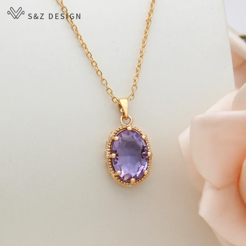 S&Z DESIGN New Fashion Egg Shape Oval Cubic Zirconia Drop Earrings Jewelry Sets For Women Wedding Pendant Necklace Party Gift