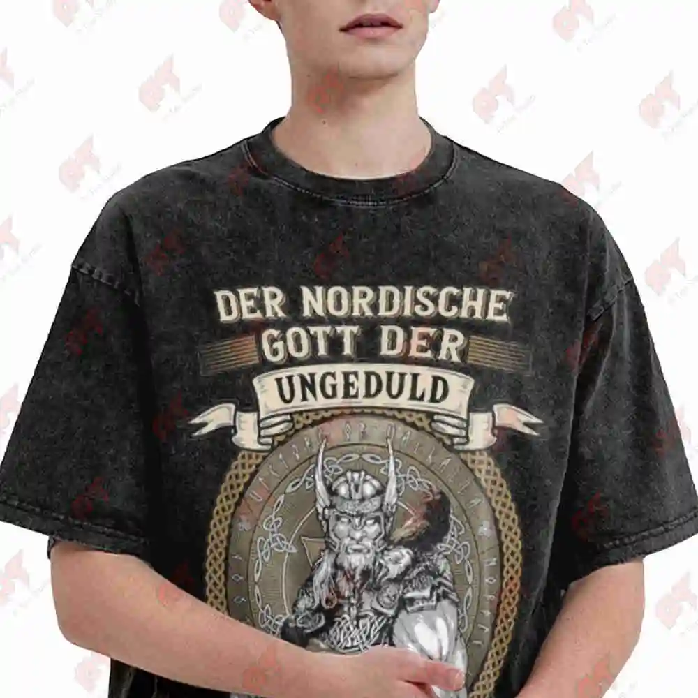 The Nordic God Of Impatience Hammersbald Viking Vintage Washed Tee Pure Cotton T-Shirt