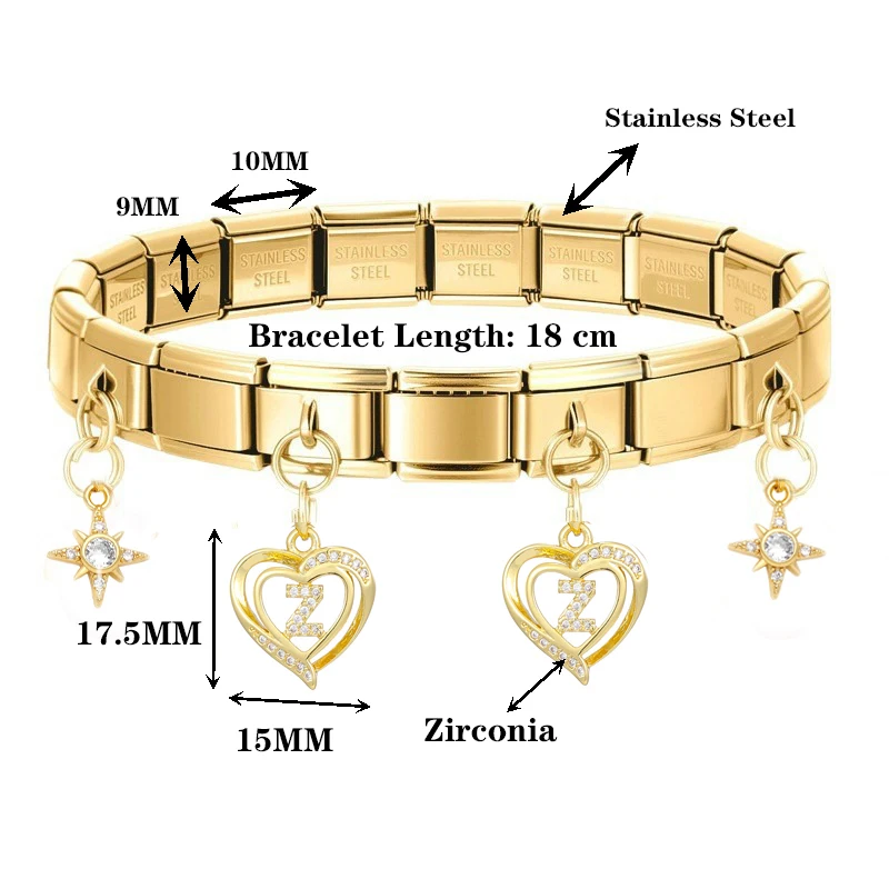 موضة 26 الحروف الأولية A-Z زركونيا استرخى سوار الفولاذ المقاوم للصدأ مطاطا الإسورة للرجال النساء حفلة عيد ميلاد اسم مجوهرات #5