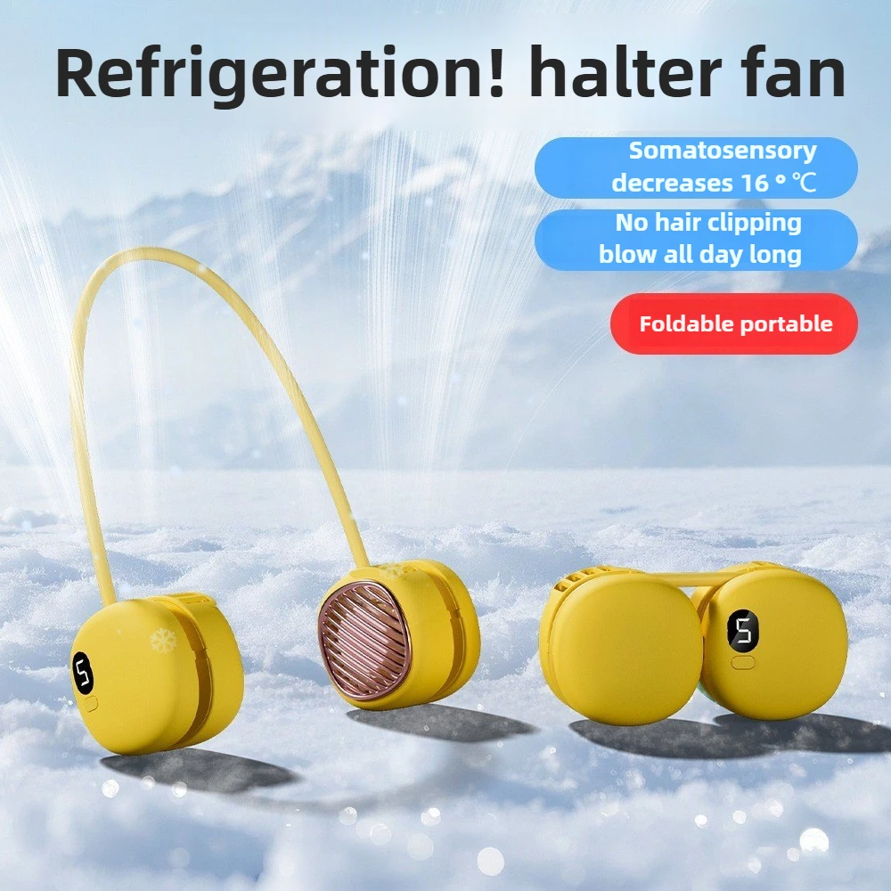 

Безлистный подвесной электрический вентилятор на шею, цифровой дисплей, 5 скоростей, 360 градусов, сильный воздушный поток, перезаряжаемый ленивый шейный ремешок