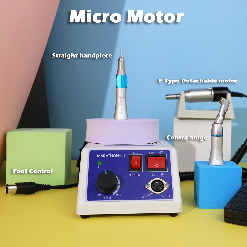 SPTA Dental Lab Micromotor Polisher Handpiece With Contra Angle & Straight Turbine SEAYANG MARATHON 3 Dentist Electric Motor