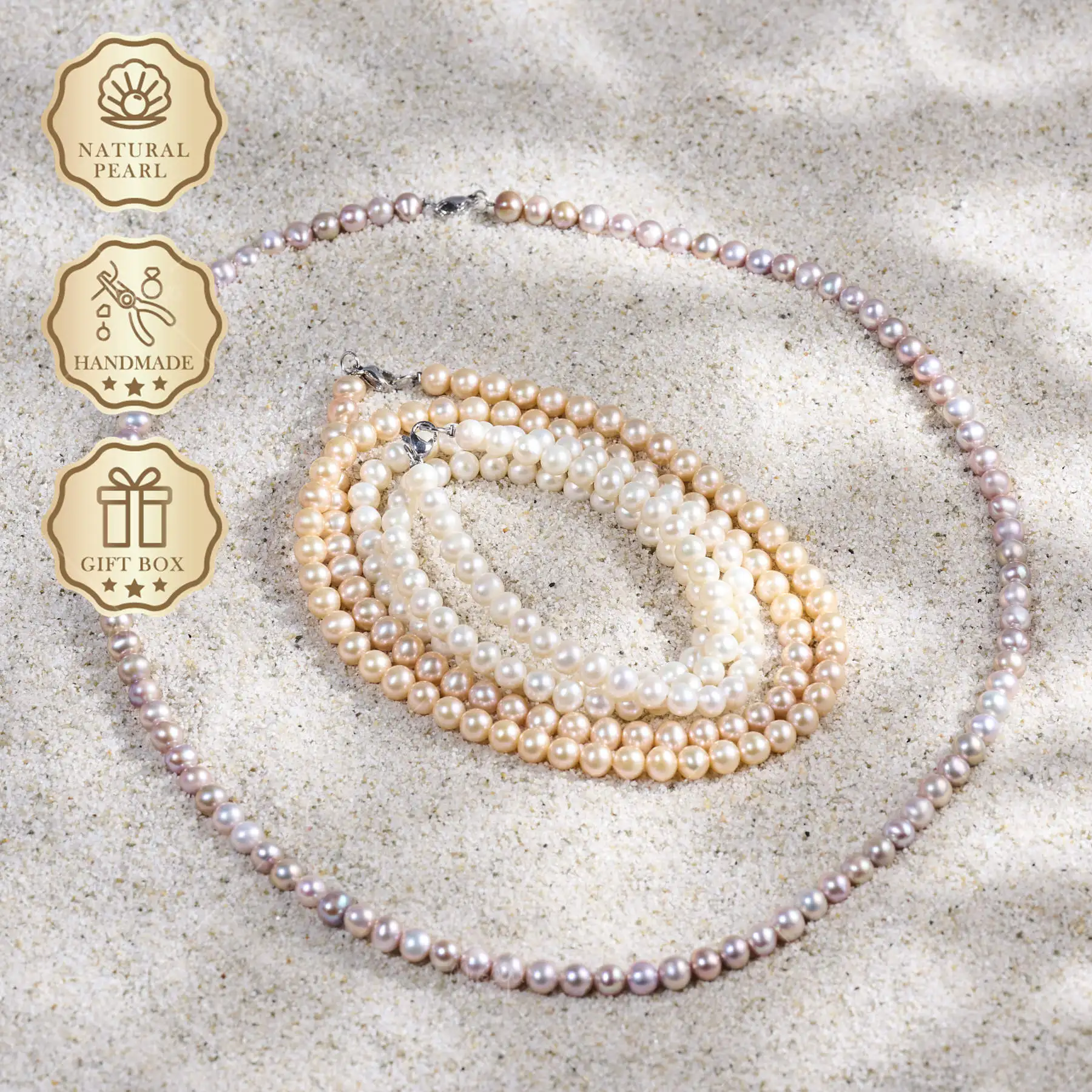 Mysoya Multicolor Pearl Necklace 5-6mm Silver Lobster Clasp Gift Box Wedding Birthday Jewelry S61&62&63