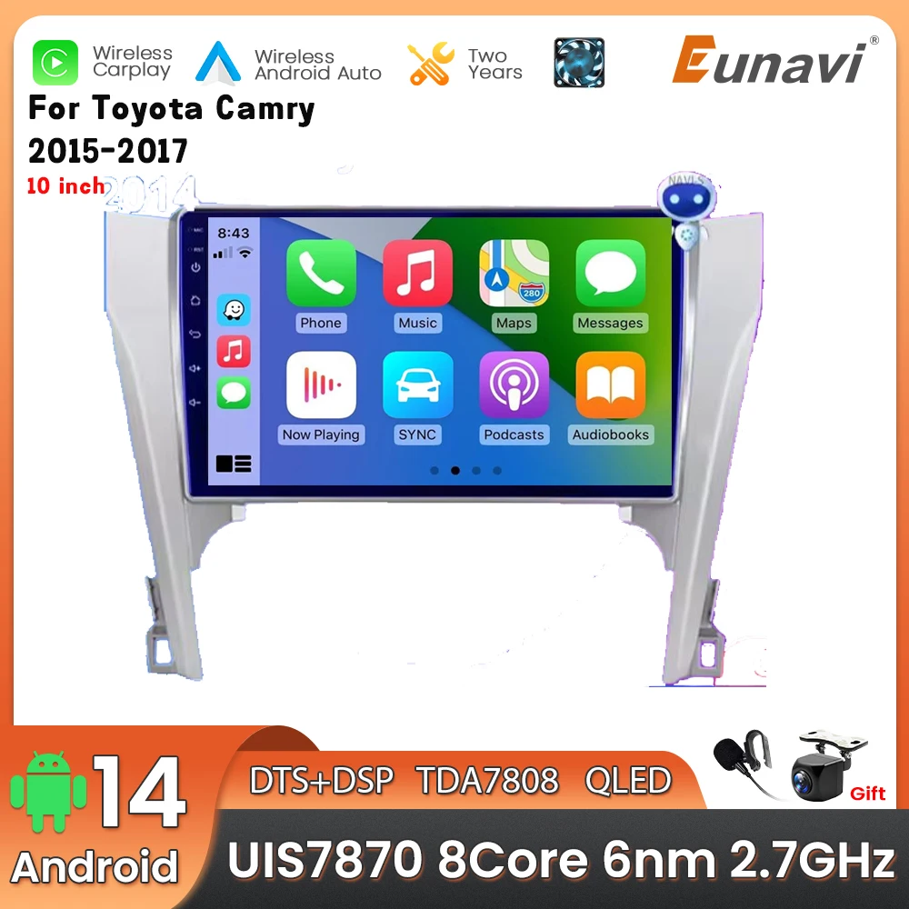 Android 14 2 Din Car Multimedia Player For Toyota Camry 2015-2017 Head Unit Stereo GPS Navigation BT WIFI