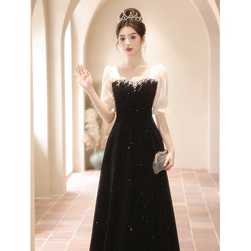 

Black Bar Mitzvah Youth Graduation Evening Dress High-end Light Luxury Niche French Senior Feeling Banquet Host Female Dinner