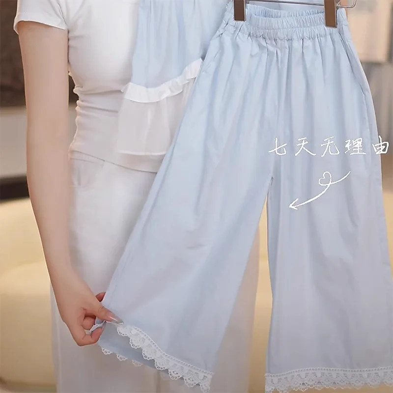 2026 summer girls Clothes Child set lace sleeveless Suit Teen camisole BLOUSE shirt tank top +wide leg pants 4 8 10 12 14 years