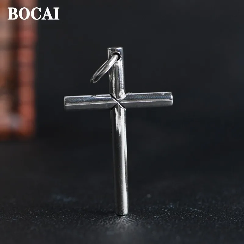 

BOCAI New S925 Silver Jewelry Accessories Retro Glossy Punk Cross for Men and Women Pendant Trendy Birthday Gift