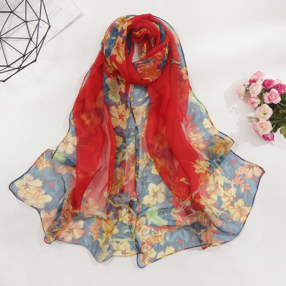 Damski cienki jedwabny szalik Symulacja Wszechstronna stopniowa zmiana Ochrona przed słońcem Gardenia Georgette Elegancki trend w modzie