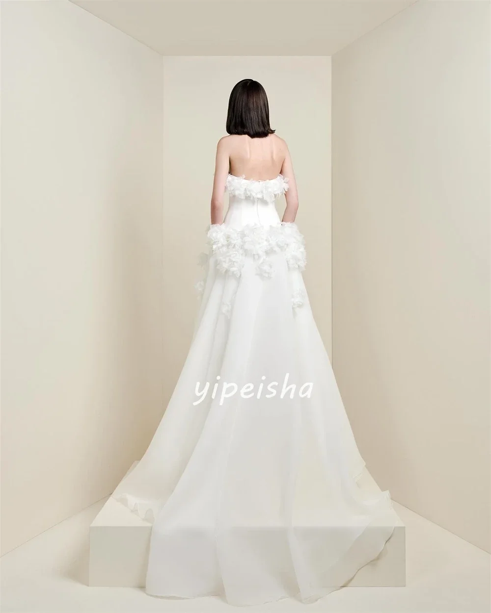 Customized Price AdjustmentJersey Flower Ruched Engagement A-line Strapless Bespoke Occasion Gown Long Dresses