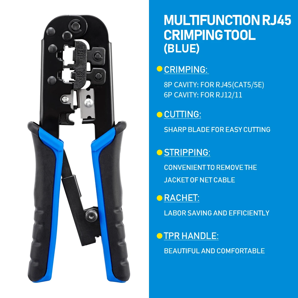 Network RJ45 Crimping Tool RJ11 RJ12 Ethernet LAN Cable Crimper Stripper Cutter Pliers Professional Multifunctional Kit - view 3