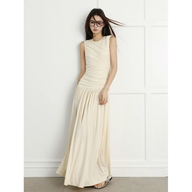

White Pleated Dress Summer New Women's Sleeveless Slim Skirt