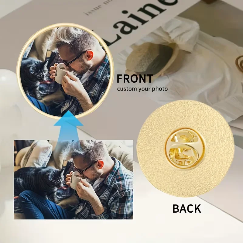 Personalized Name And Photo Badges, Customized Brooches for Parties And Personal Styles (Round Golden)