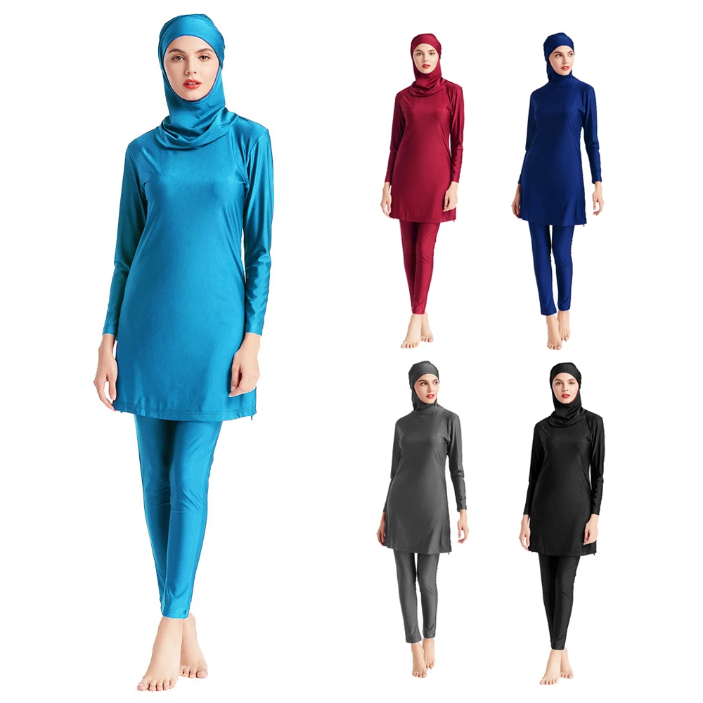 

Muslim Swimwear Summer Burkini Women Long Burkini Plus Size 3 Pce Set High Elasticity Bathing Suit Conservative Surfing