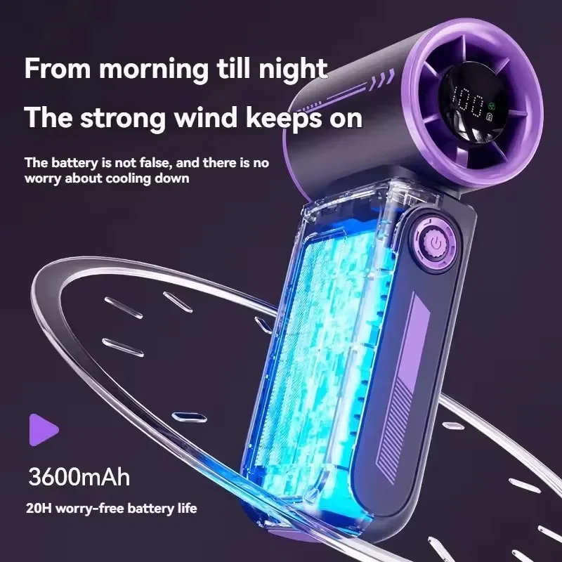 Mini Turbo Handheld Fan Portable 100 Speeds Adjustable 3600mAh USB Rechargeable Battery LED Display for Travel Outdoor Camping