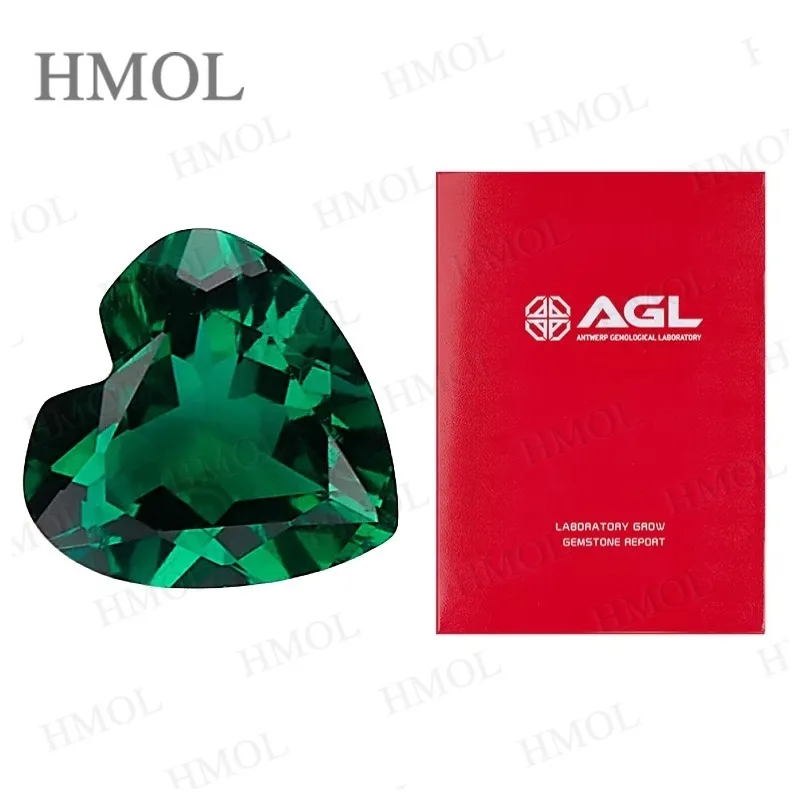 أحجار كريمة مفكوكة على شكل قلب مختبر نمت زمرد زامبي مع شقوق مدخلات داخل الحرارية المائية لمجوهرات عيد الميلاد وعيد الشكر