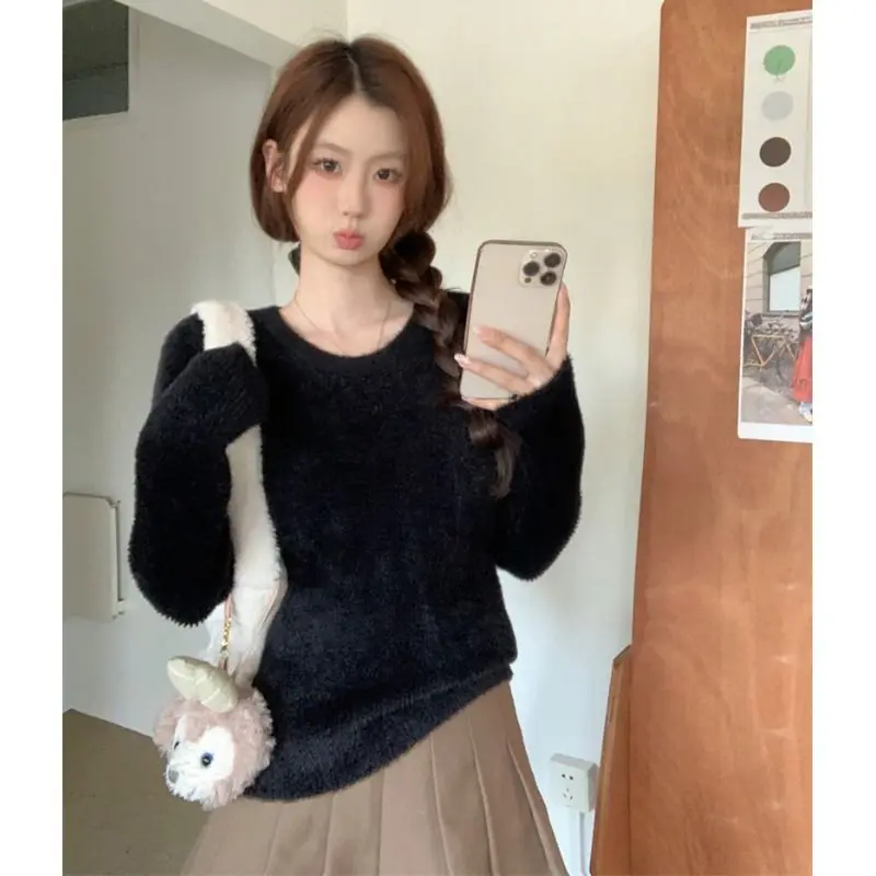 

Утолщенный цельный флисовый свитер для зимы, женский флисовый свитер из меха норки, супер красивый базовый топ