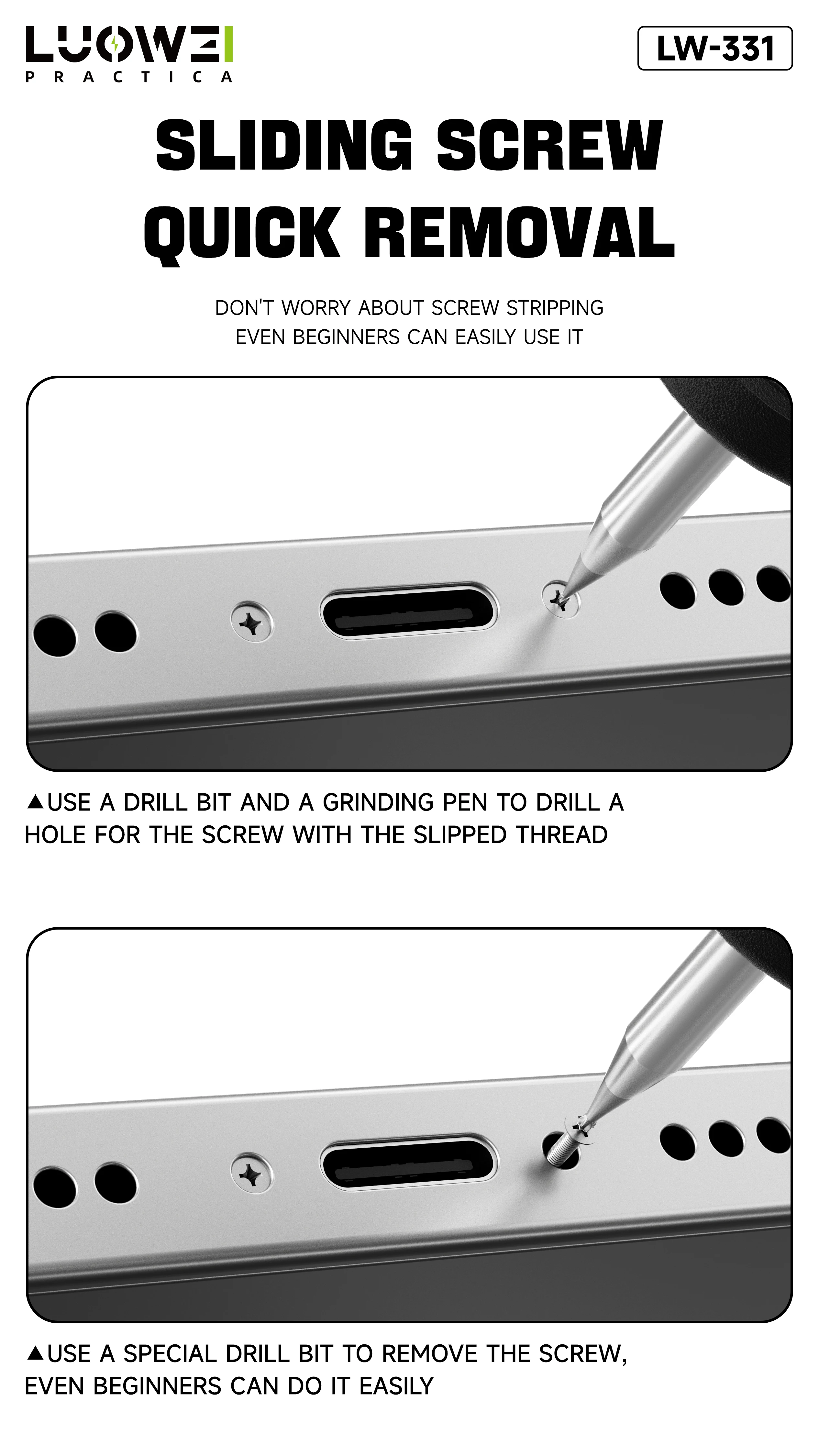 LUOWEI-331 Gestripte schroeftrekker 2-borenset - Hoge compatibiliteit, perfect voor demontage van afgeronde/staande schroeven
