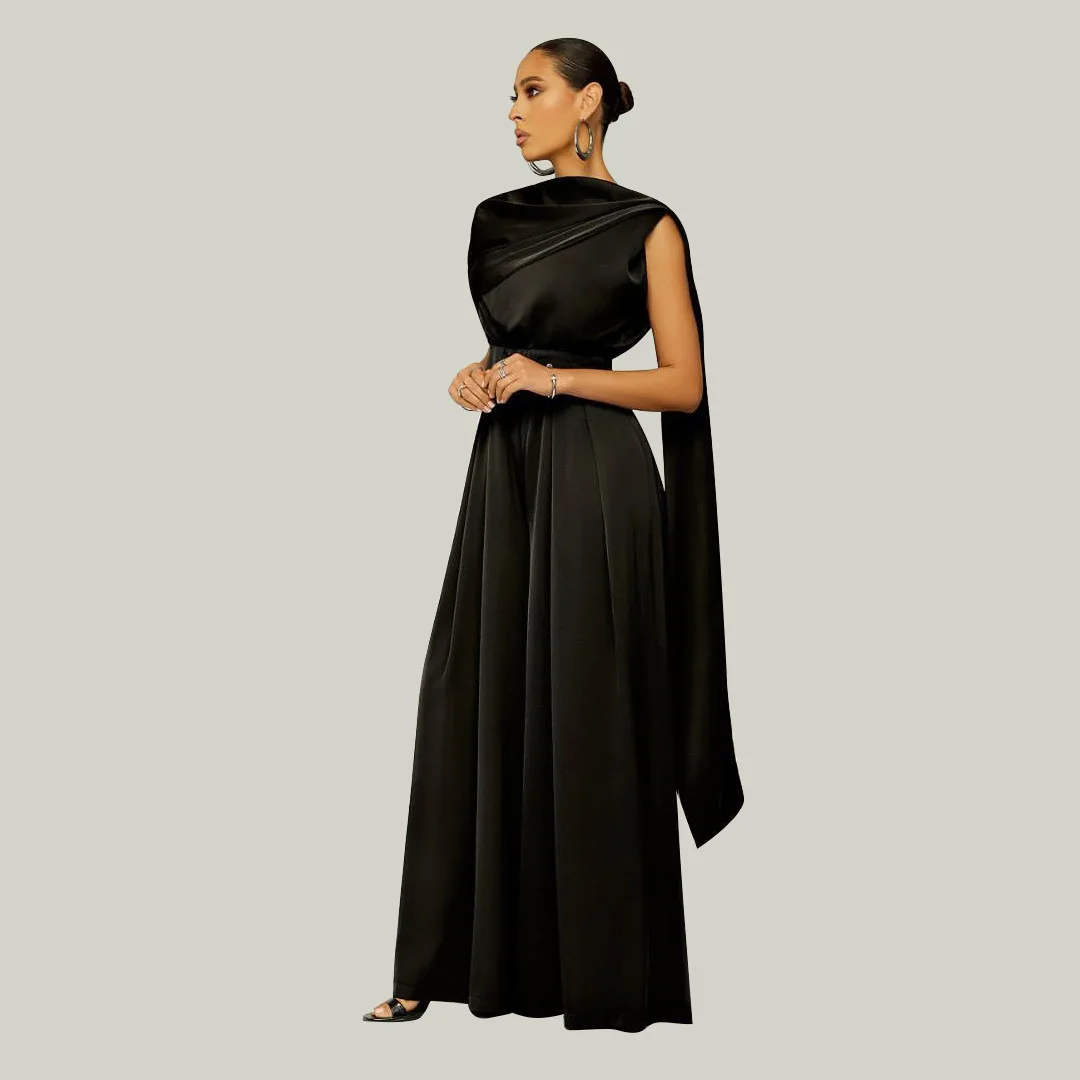 Sexy  Color round Ne oulder Cover Jumpsuit Women's Summer Faion Street Sle l Waist Long Straight Leg Pants