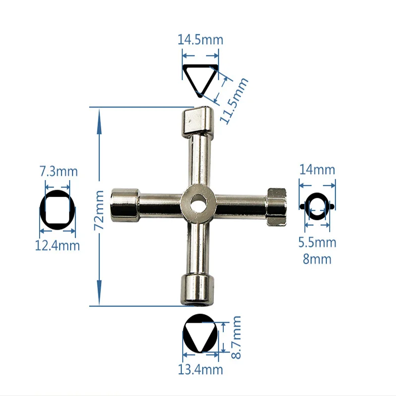 4 In 1 Universal Key Wrench Square Key Triangle Train Electrical Cupboard Box Elevator Cabinet Switch Wrench Key