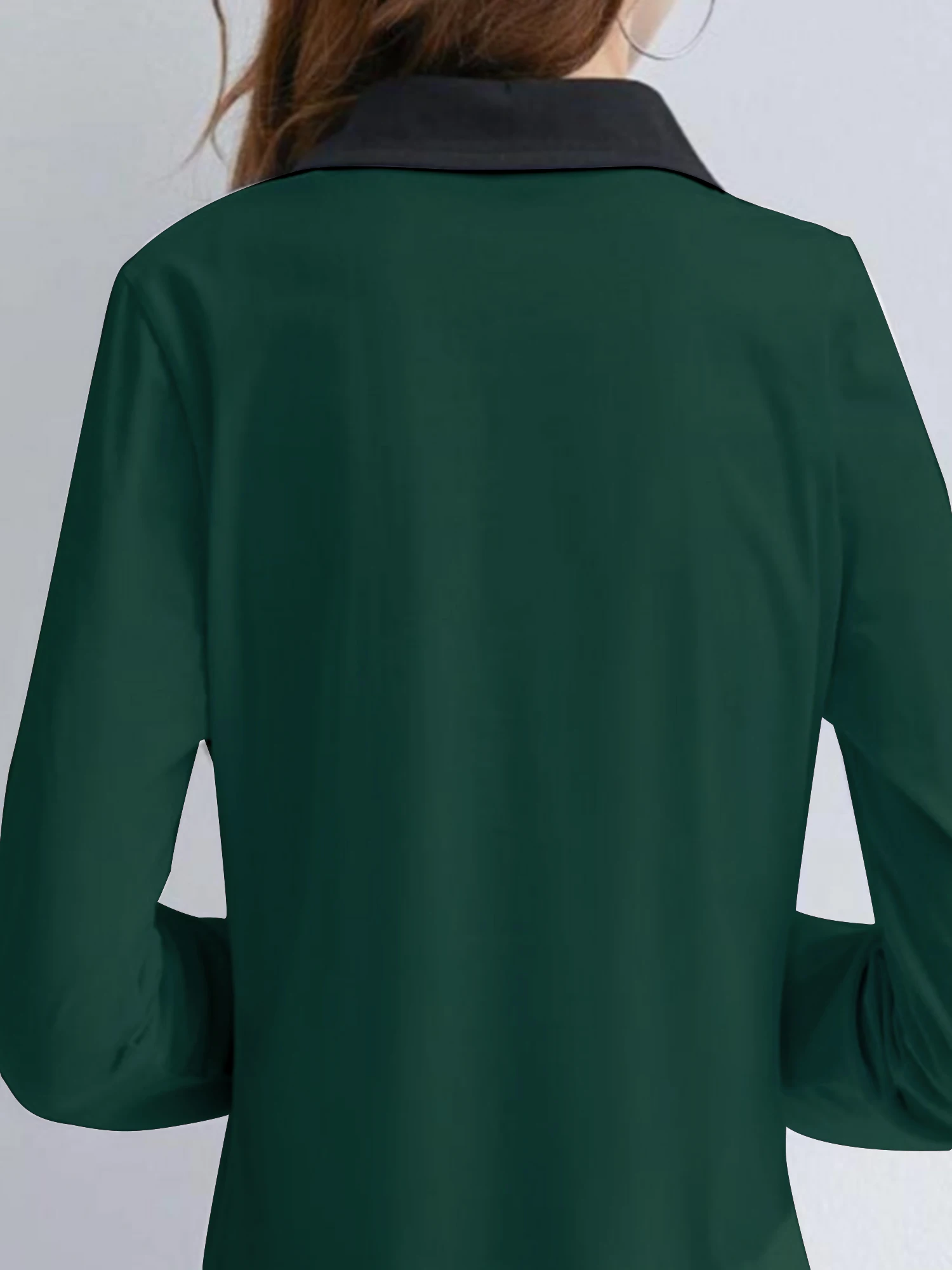 Design a contrasto in tinta unita, POLO a maniche lunghe quotidiano alla moda casual da donna, top lavorato a maglia primaverile e autunnale.