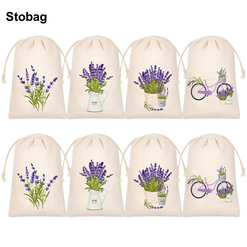 

StoBag 6/8/12pcs Linen Cotton Bags Drawstring Flowers Bundle Pocket Gift Jewelry Packaging Small Storage Reusable Pouch Party