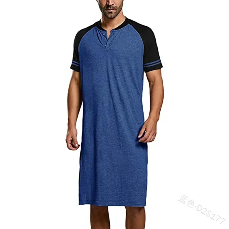 Curto Onesie masculino, roupão de manga solta, pijamas patchwork, roupão com decote em v, camisola moda V, roupa de dormir sólida, 2024