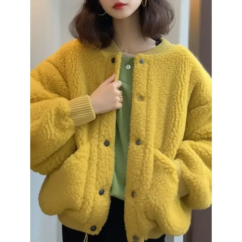 Thick Yellow Lambskin Jacket, Short Jacket, Thick Top, Women's Clothing