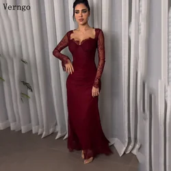 Verngo burdungy renda vestido de noite querida manga cheia vestido de baile feminino formal sereia vestido para ocasião formal personalizado