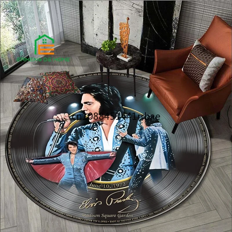 EE-Elvis Presley Retro printed Printed Round Area Rug Round Carpet Living Room Children\'s Bedroom Playroom Non-slip Floor Mat