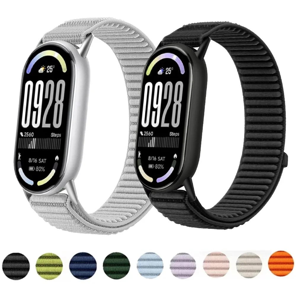 Geflochtenes Nylonschlaufenarmband für Xiaomi Miband 10/9/8, sportliches, bequemes, atmungsaktives Armband mit Metallschnalle für Xiaomi Mi Band 10/9/8