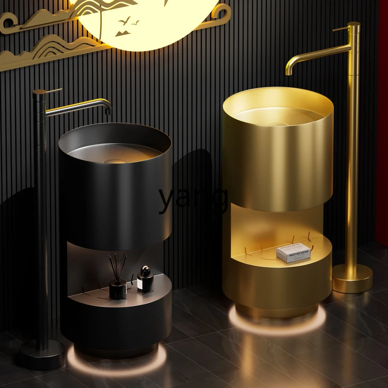 Yjq round column type wash basin bathroom hotel stainless steel integrated column basin gold