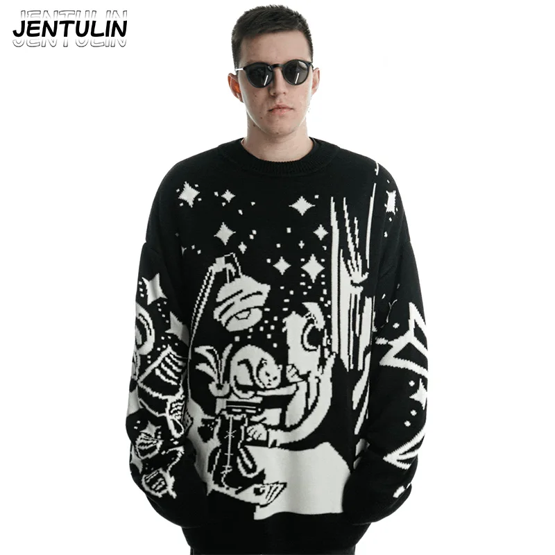 Harajuku Oversized Sweater Anime Girl Graffiti Vintage Knitted Sweater Jumper Women Winter Unisex Pullover Streetwear Y2k Top