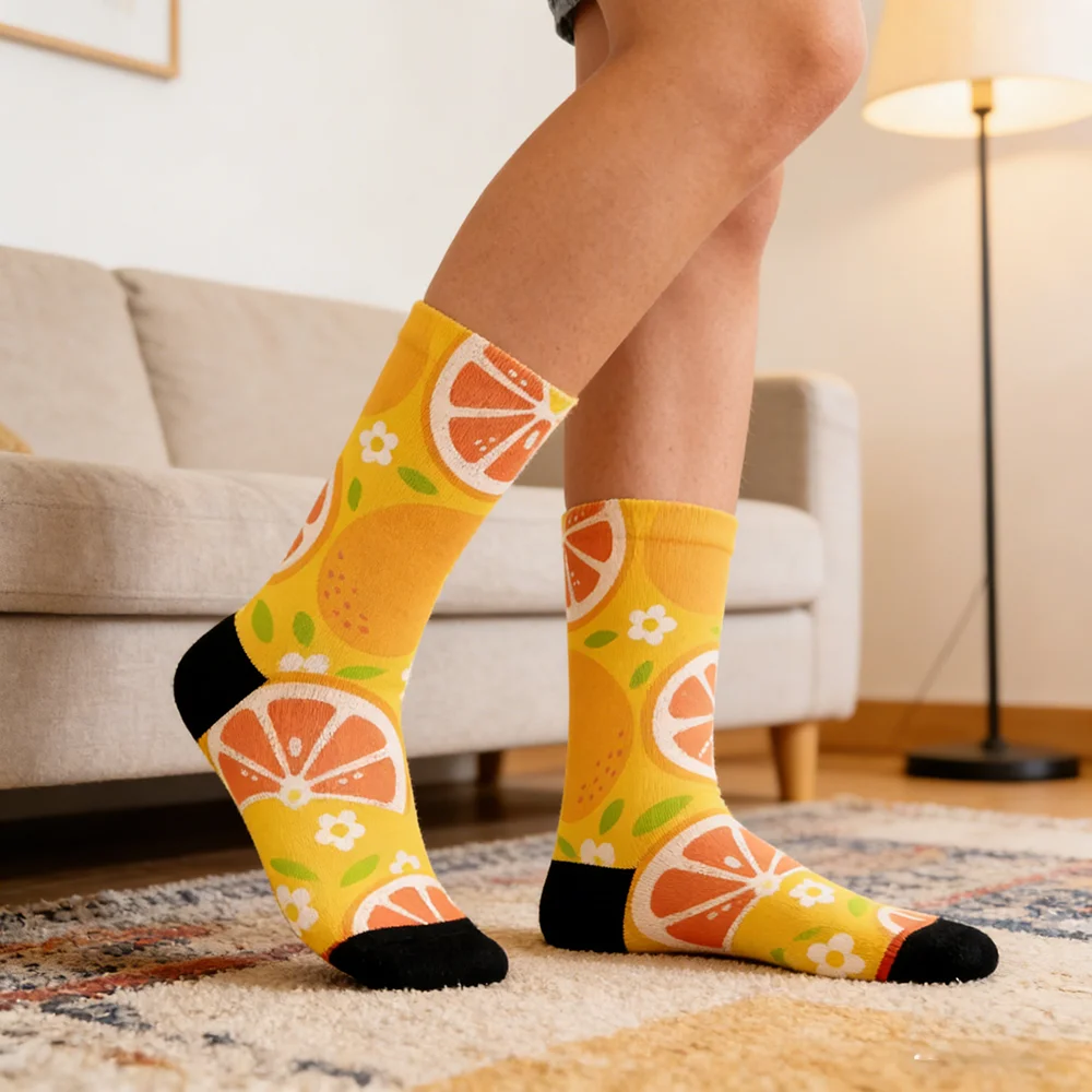 

1 пара разноцветных хлопковых носков унисекс с рисунками цветов, фруктов и конфет для повседневной носки, встреч с друзьями и в качестве подарка