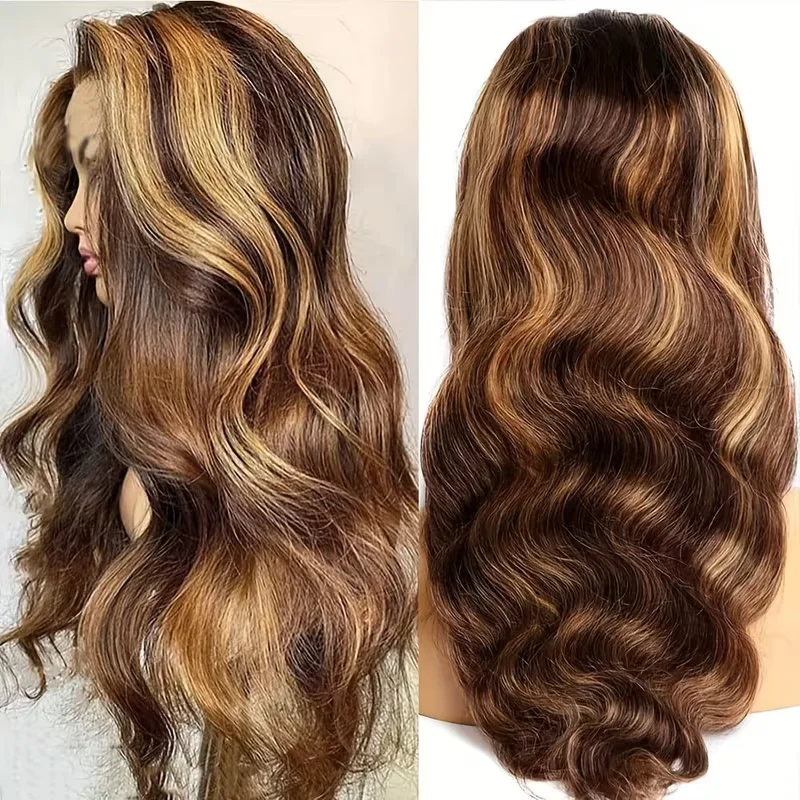 5x5 HD Lace Closure Wig Human Hair 427 Highlight Color Body Wave Glueless Wig 250% Density Pre Plucked Pre Cut Lace Front Wig Honey Brown Human Hair Wigs For Women