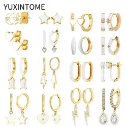 925 Sterling Silver Ear Needle Bohemia White Enamel Hoop Earrings For Women Heart Pendant Earrings Fashion Party Jewelry Gifts