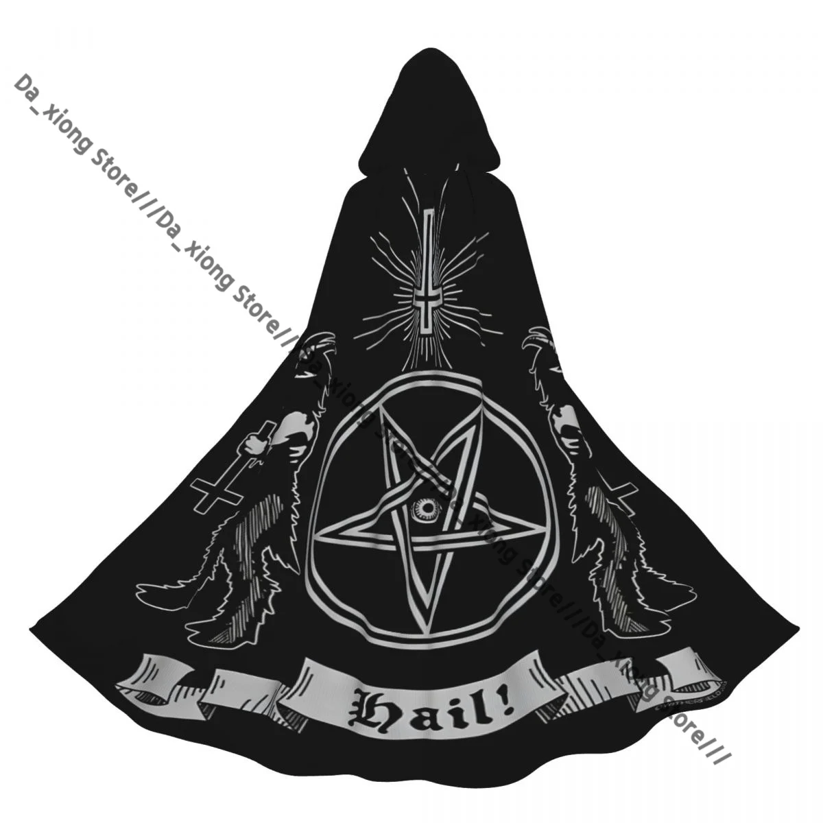 

Baphomet Print Witch Cloak Hooded Cosplay Costume Halloween Adult Long Party Cape