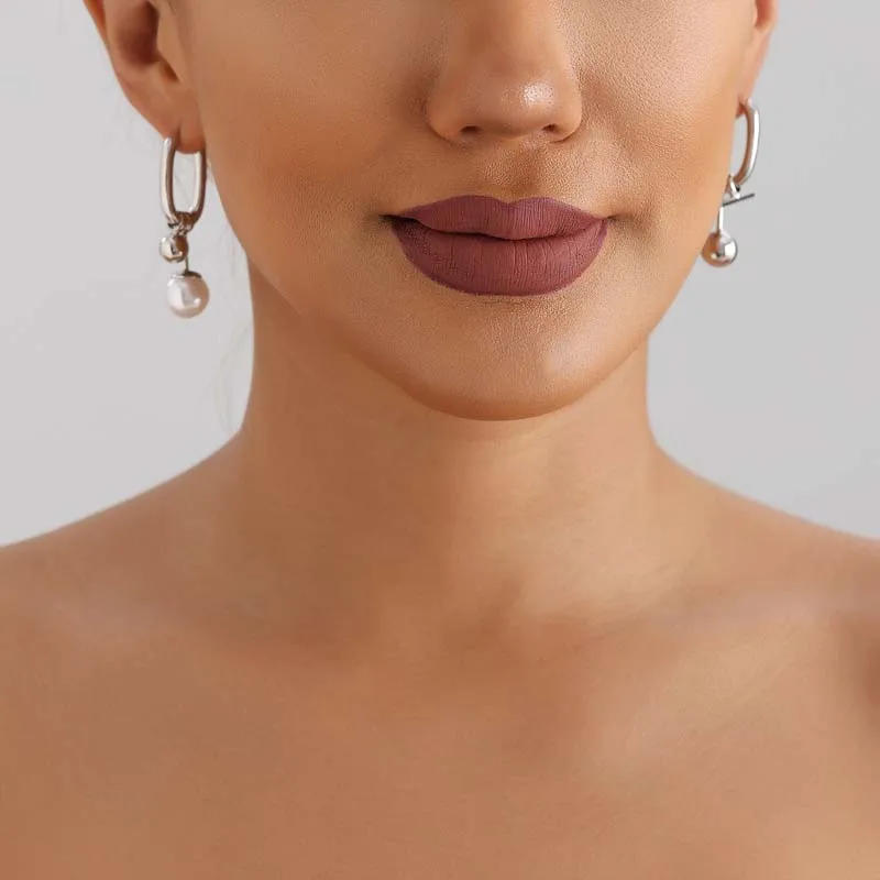 أقراط متدلية على شكل حرف U من اللؤلؤ المعدني للنساء، لون فضي بسيط غير متماثل، إبزيم أذن مربع، مجوهرات هدايا الحفلات #2