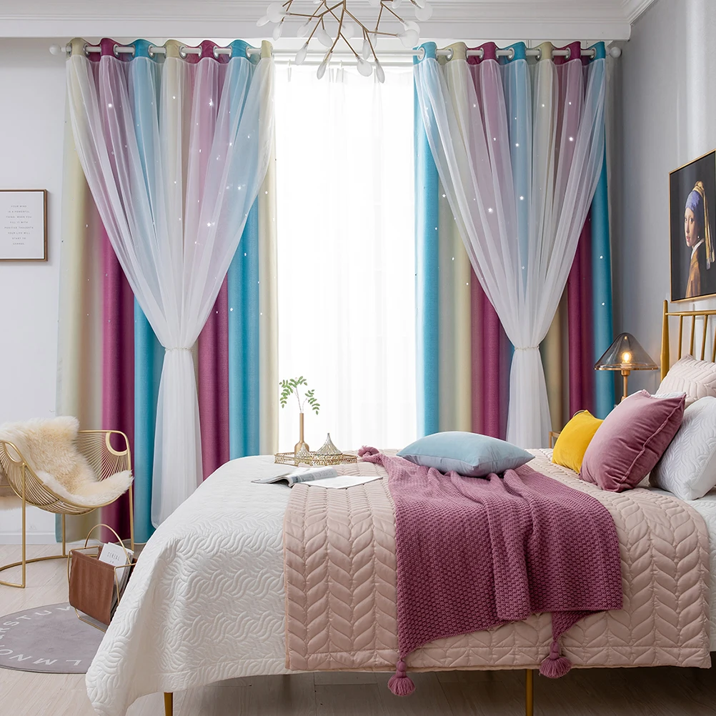 

2Pcs Premium Polyester Tulle Curtains Sunshade Elegant Home Decor Insulation Double Layer For Living Room Bedroom Window Shading