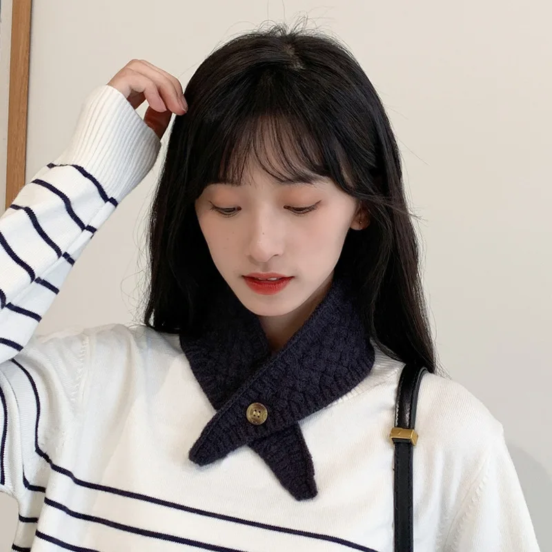 Knitted neck protection scarf with small winter scarf with fake collar short versatile cervical warm wool neck cover