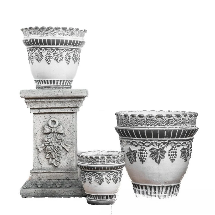 

Nordic balcony green plants foreign trade ins flower pot, retro grape vine pattern, outdoor creative magnesium oxide cement pot
