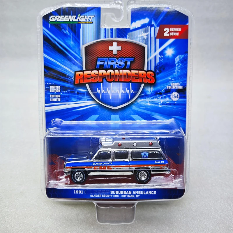 Greenlight 1:64 Crown Victoria Ambulance GMC FDNY Wrangler Lack Plating Series Legierungsdruckgussmodell zum Sammeln von Ornamenten