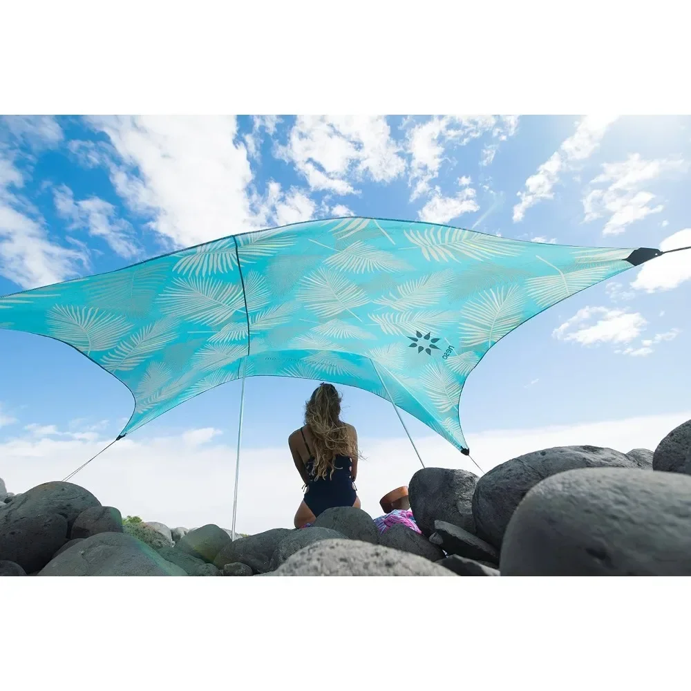 

ez Tents Beach Tent with Sand Anchor, Portable Canopy Sunshade - 7' x 7' - Patented Reinforced Corners(Aqua Fronds)