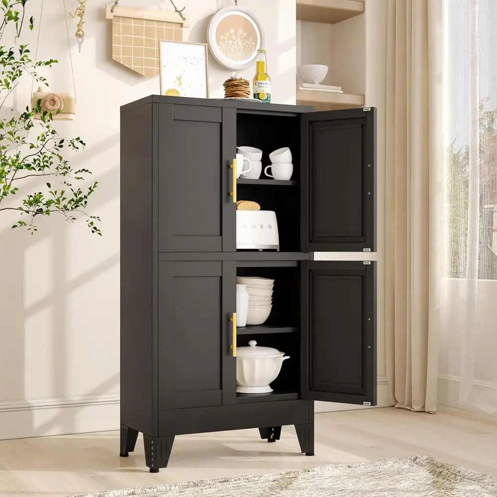 

47.2 Tall Kitchen Pantry Cabinet with 4 Doors & 2 Adjustable Shelves, Ideal for Home, Office, or Garage (Black)