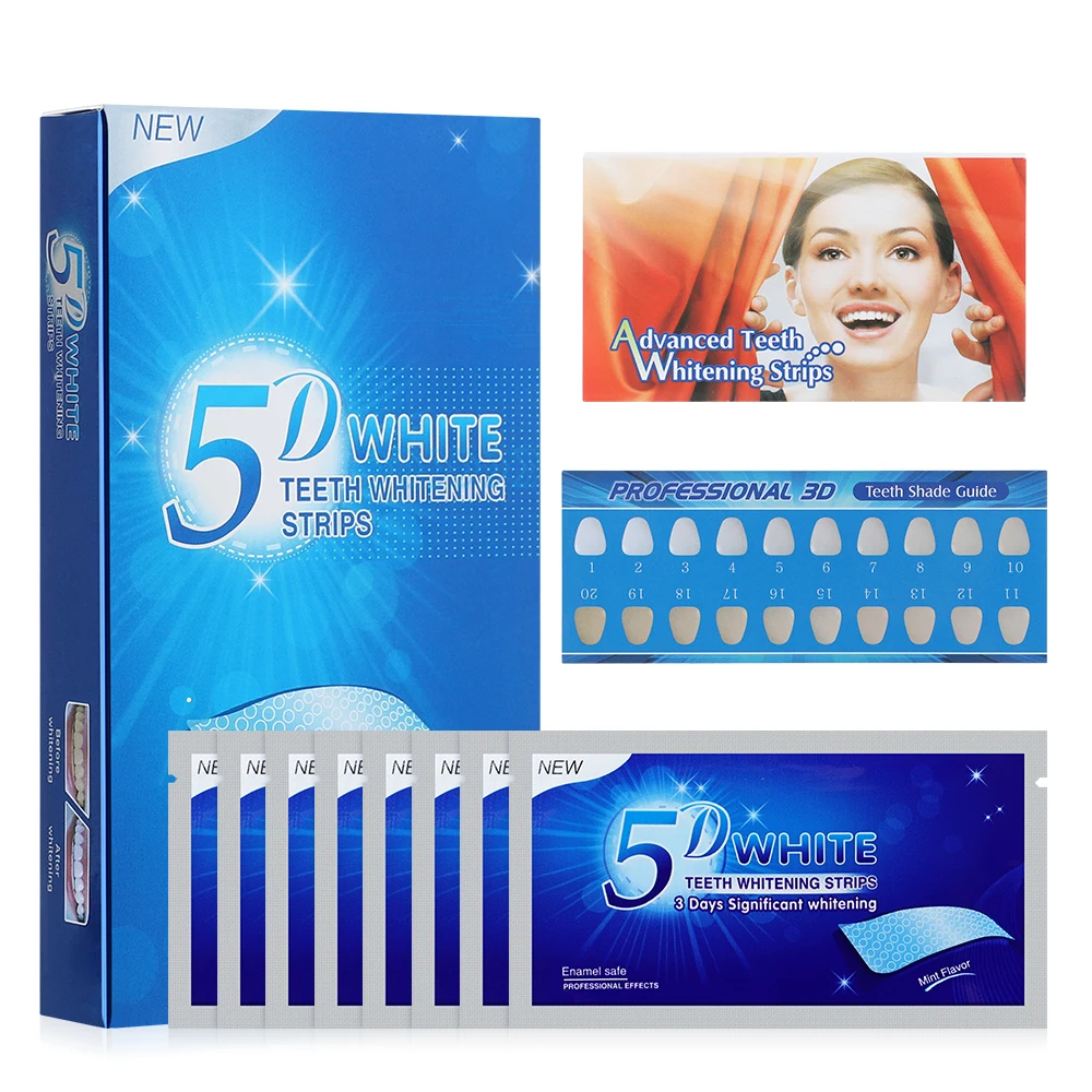 5D Teeth Whitening Strips 14pcs Tooth Whitener kit Oral Hygiene Care Strip for false Teeth Dental Bleaching System Gel