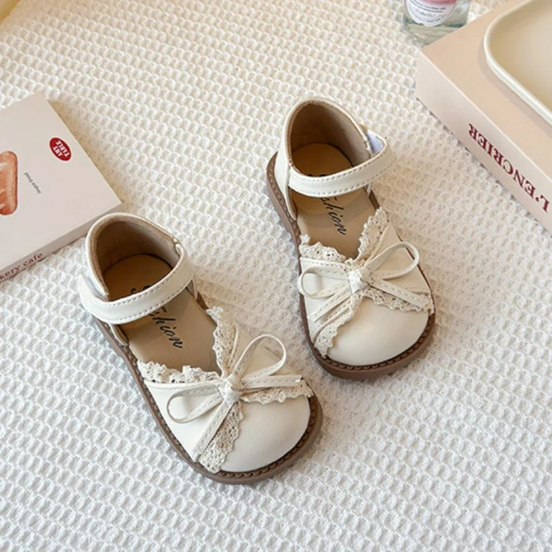 

Children's Sandals Summer New Fashion Lace Bow Girl Princess Leather Shoes Soft Sole Anti Slip Baby Kid's Casual Shoes